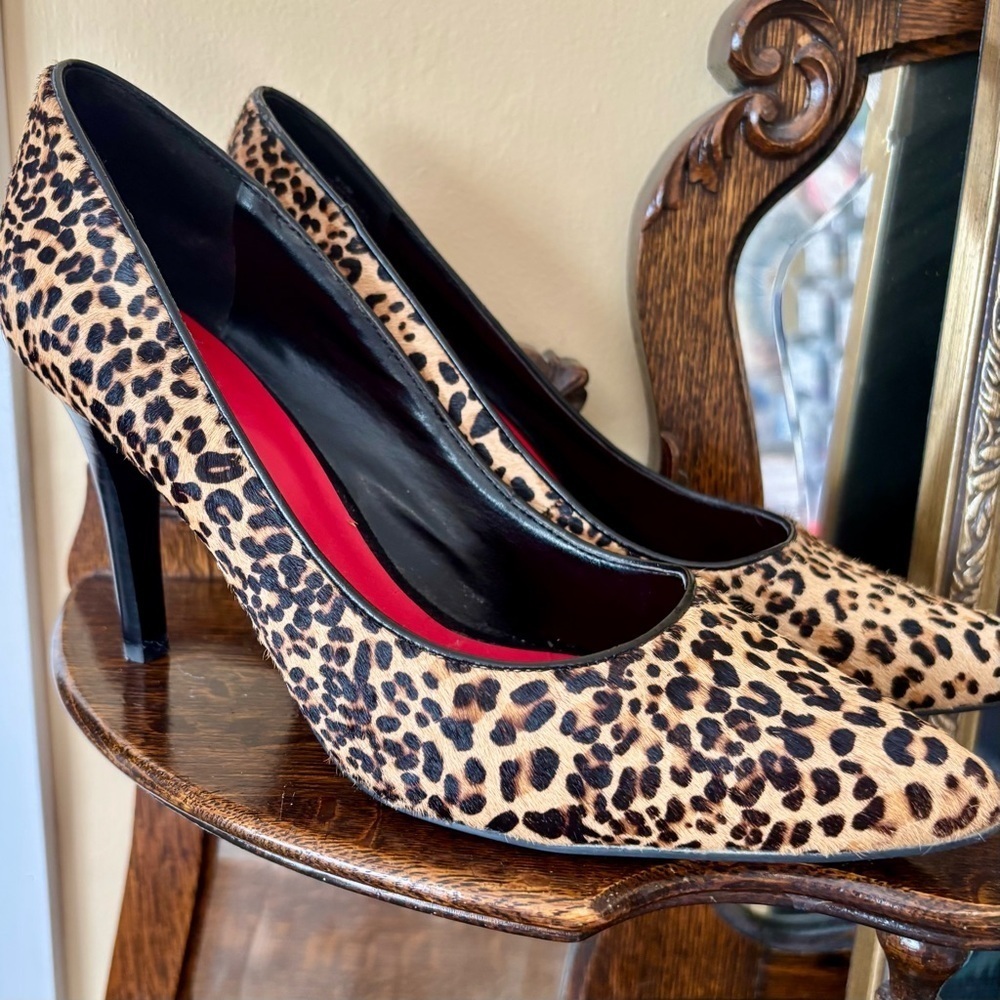 Nine West| Tan Leopard Print Calf Hair 4” Heels Sz 9.5